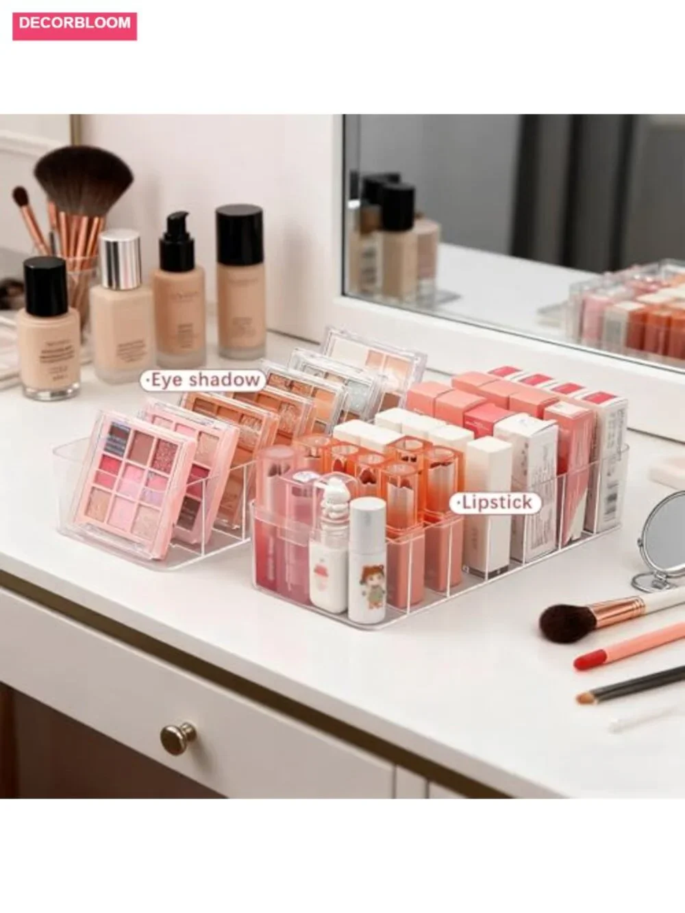 Clear Acrylic 7-Section Cosmetic Display Case Makeup Organizer Storage